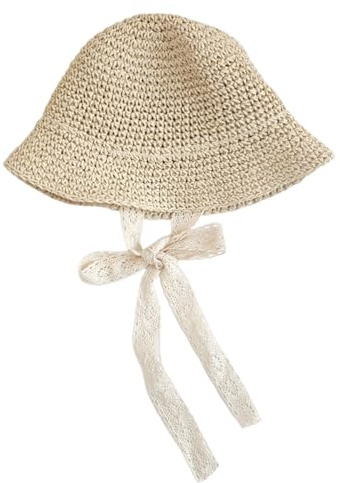 imKutie Little Girls Straw Hat, Baby Girl Summer Sun Hat Lace Bowknot Wide Brim Mother Daughter Matching Holiday Travel Photography Beach Hats