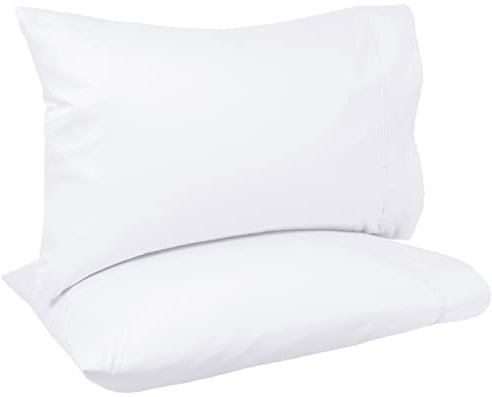 Amazon Basics 400 Thread Count Cotton Pillowcases, Standard, 30 L x 20 W, White - Set of 2, Pillows Not Included