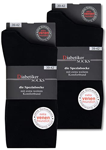 sockenkauf24 Diabetikersocken ohne Gummi & ohne Naht 97% Baumwolle (6 Paar) Diabetiker Socken mit Komfortbund für Damen & Herren 26807 WP (Schwarz 43-46)
