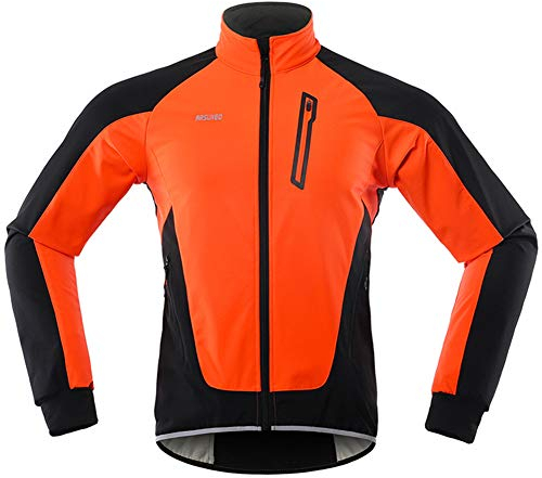 GITVIENAR Cykeljacka för män, vindtät vattentät cykeljacka med fleece, varma reflekterande cykelkläder för vinter, termo-långärmad jacka för cykling, jogging, vandring, Orange, L