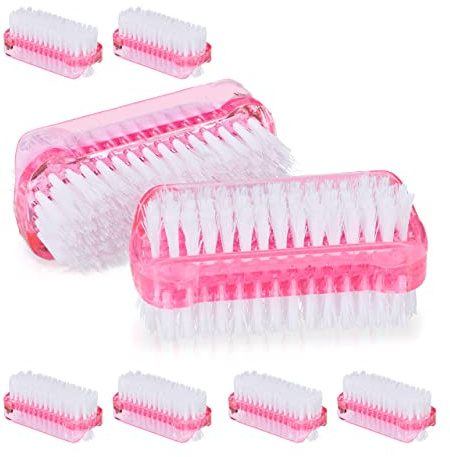 Relaxdays Nagelbürste, 8er Set, doppelseitige Handbürste mit harten Borsten, Kunststoff, HBT: 3,5 x 8,5 x 3,5 cm, rosa