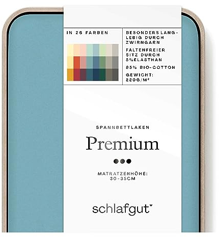 Schlafgut Premium Spannbettlaken 140x200cm bis 160x220cm Petrol Mid, Spannbetttuch aus weicher Biobaumwolle