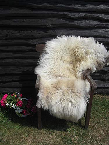 Auténtica piel de cordero merino ecológica, alfombra color blanco y marrón, curtido ecológico (150-160 cm)