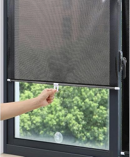 Suction Cup Roller Blind No Drilling Required Balcony Window Portable Sunshade Privacy Screen, Transparent Stickers Supplied (Black Mesh Dot(2 PACK), 58x125cm(22.8x49.2in))