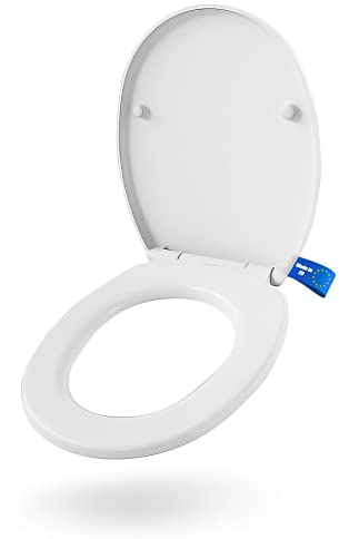 BigDean Toilettendeckel mit Absenkautomatik oval - antibakterieller WC Sitz aus Duroplast weiß belastbar bis 150kg mit Schnellverschluss zum einfachen reinigen - Edelstahl Befestigung - Made in EU