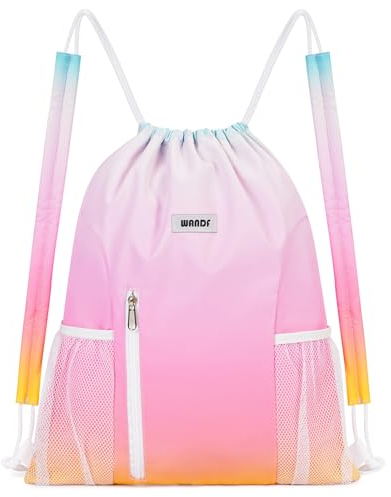 WANDF Kordelzug-Rucksack mit Schulterpolster, Sport-Gym-Rucksack mit Netztasche, Kordelzug-Rucksack für Damen und Herren (Regenbogen)