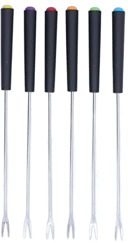VIFERR Fondue Forks, Reusable Long Forks for Fondue, 6PCS Stainless Steel Fondue Sticks 23cm Cheese Skewers with Heat Resistant Handle for Cake Chocolate Fruits Roast Meat