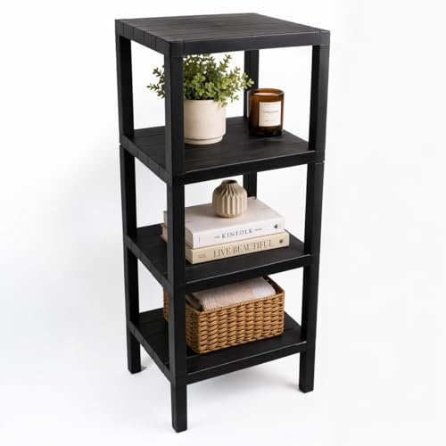 DIVCHI 4 Tier Side End Table Nightstand Coffee Tables Storage Bedside Table Office Living Room Bedroom Small Narrow Space Sofa Table (Black)
