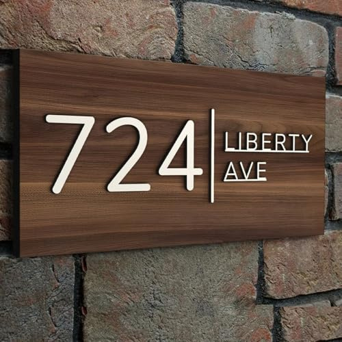 MXN Letrero de madera personalizado con número de casa en 3D, placa de madera personalizada para nombre, dirección, número, placa moderna para puerta, decoración de pared interior (40 x 25 cm)