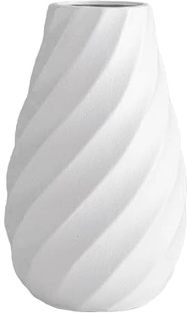 White Ceramic Flower Vase with Textured Spiral Design, Modern Minimalist Decor for Home, Living Room, or Office - 8 Inch
