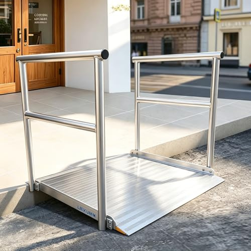 LIEKUMM Ramps for Wheelchairs with Handrails, 91x91 cm, Anti-slip Aluminium | 300 kg Capacity Extra-wide Wheelchair Ramps, Rust-proof for Home Steps, Doorways, Curb, Wheelchair & Mobility Scooter Ramps