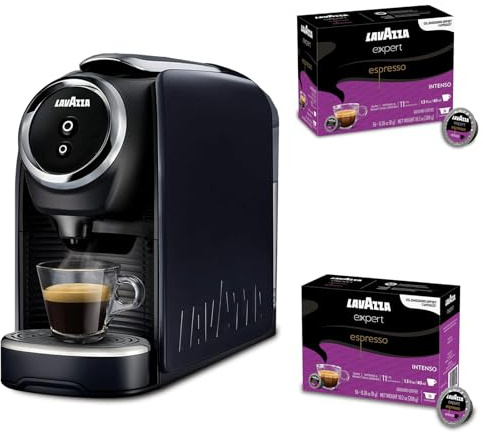 Lavazza Classy Mini Espresso Coffee Machine – 72 Count Intenso Capsules – Compact Single-Serve Brewer Compatible BLUE & Expert Pods