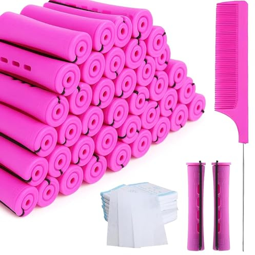 61Pcs Perm Kit - 0.75 Inch Hair Rods & Papers for Long, Medium, Short Hair, Curlers with Comb (Purple)