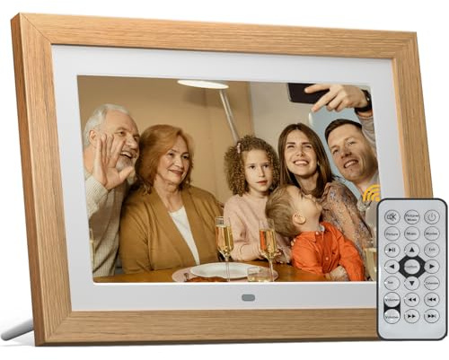 BWJBSW Cadre Photo numérique 10 Pouces, sans WiFi Cadre Photo numérique avec télécommande, HD Affichage Photo et vidéo, Support Carte SD de 32 Go, USB, Auto-Rotation, Automatique on/Off, Cadre en