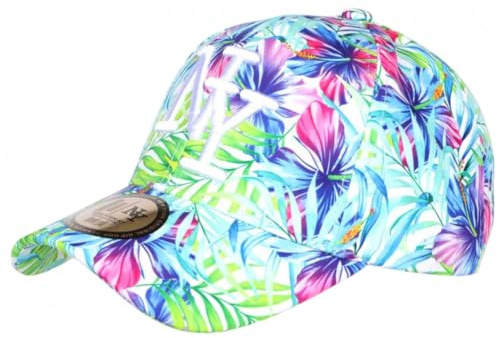 Hip Hop Honour NY Cap mit blauen und grünen Blumen, tropischer Look, Original Baseball Bali, grün, One size
