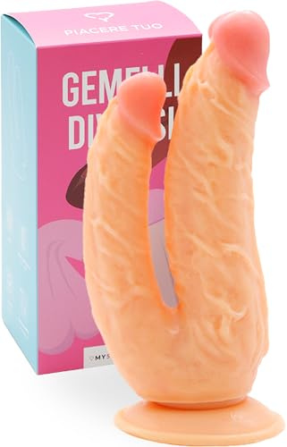 MySecretCase Dildo Realistico Doppio 21 cm - Sex Toys Fallo Morbido per donna, Cazzo Finto in Silicone, Pene toy Grosso Uomo, Dildi Realistici Morbidi finto Anale con Ventosa (Gemelli)
