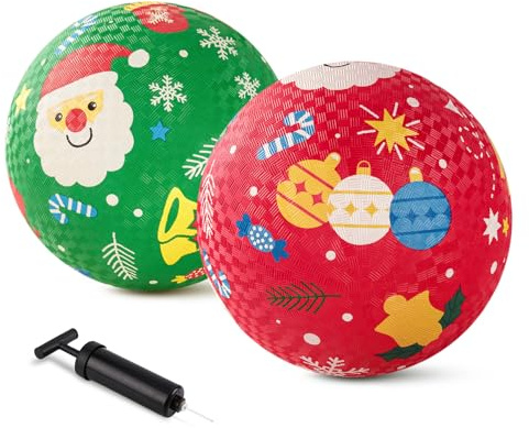 INPODAK Pack de 2 Pelotas de Dodgeball de 21,5 cm, Pelotas de Goma para niños a Partir de 3 años,Juego de Pelota para Parque Infantil con Bomba Manual(Verde y Rojo)