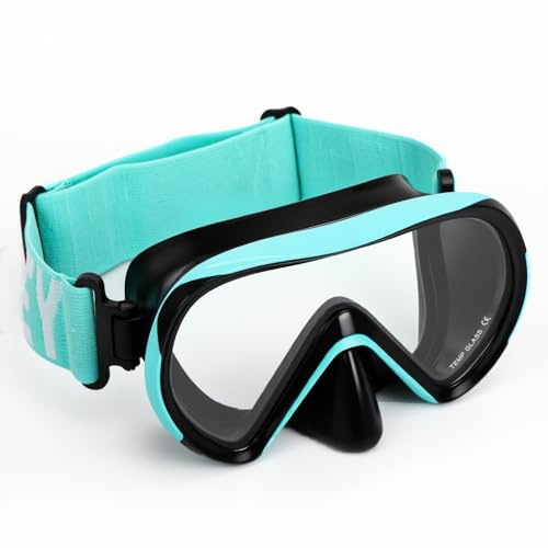 Diving Masks for Kids, Goggles with Nose Cover, Elastic Strap, Tempered Glass, 180° Clear View, Anti-Fog Snorkel Mask for Ages 6-16