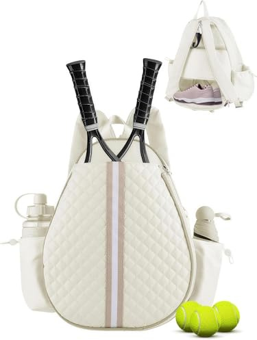 Lufstd Tennis Bags for Women with Ventilated Shoe Compartment, Quilted Tennis Sling Crossbody Backpack with Hook, Water Resistant Tennis Racket Bags Suitable for Pickleball Badminton