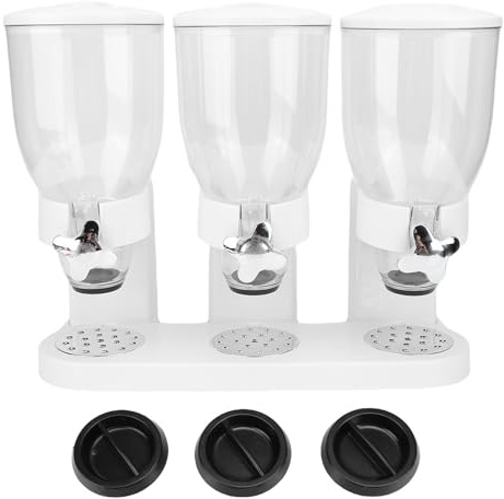 Jiawu Distributore di cibo triplo, contenitore multifunzionale per cereali da banco con 3 scomparti per caramelle, noci, granola, riso, organizzazione della dispensa della (WHITE)