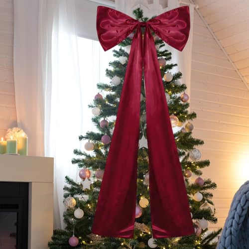 MiOYOOW Fiocchi Giganti Super Grandi di Natale, 50 x 117 cm Fiocco Fai da Te, Decorazione Albero di Natale Fiocchi, per Casa, Matrimonio, Compleanno, Festa