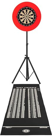 Dart Board Set Bristle Dartboard Self Healing Surround Free Standing Mounting Stand Adjustable Height Tripod Accessories Included 6 Professional Iron Darts Checkout Finishes Mat Portable Home Kit