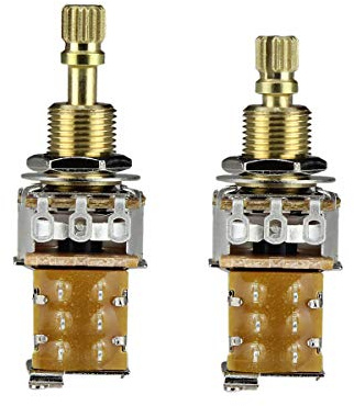 FLEOR 2PCS B250K Push Push Bounce Switch Potentiometer Linear Taper Pot Long Split Copper Shaft for Electric Guitar Bass Volume/Tone Controls