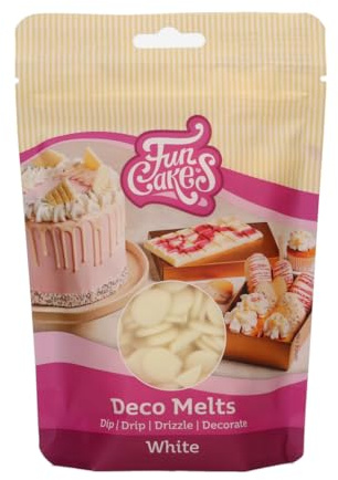FunCakes Deco Melts Weiß - Trempez, coulez, arrosez et décorez ! Faire fondre brièvement au micro-ondes ou au bain-marie , 250 g