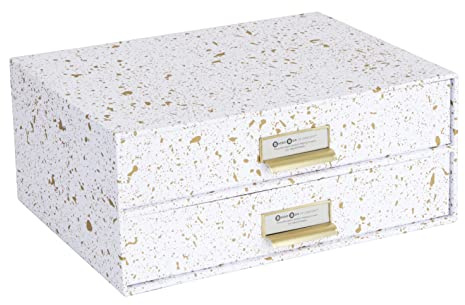 Bigso Box of Sweden BIRGER Lådlåda för dokument och kontorsmaterial – skrivbordsorganisatör med 2 lådor – förvaringssystem av fiberskiva och papper – guldspräckligt