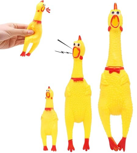 QSLKI 3 Stück Gummi Schreiend Hühner Spielzeug, Gelb Gummi Quietschen Hühner Spielzeug Neuheit und Dauerhaft Haustiere Schreien Spielhundegeschenk