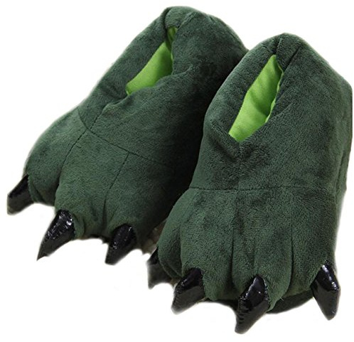 LANFIRE Zapatillas unisex de felpa suave para casa, disfraz de animal, garra de pata, zapatos, verde, 45/47 EU