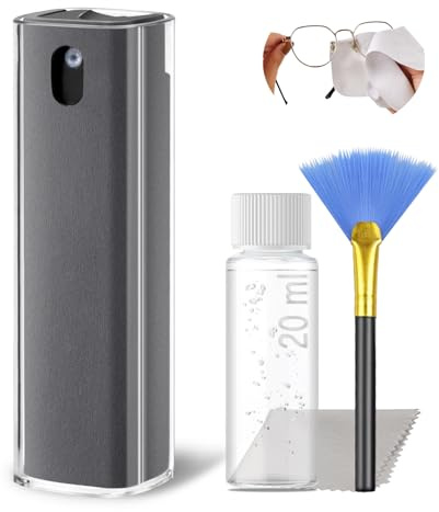 JiaTeums Touchscreen Mist Cleaner Spray, 2 in1 Screen Cleaner Spray Tool for Phone Laptop Device Lens TV PC Car Screen with Refill, Brush & Microfiber Cloth, Grey