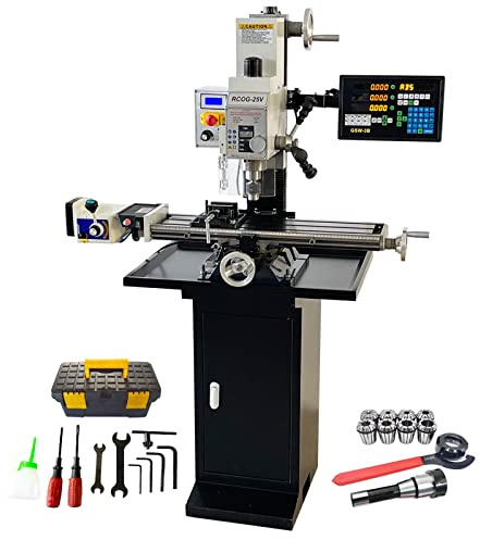 INTBUYING Mini Milling Drilling Machine R8 Benchtop Mill Drill Machine Precision 1100W 50-2250RPM 3-Axis DRO with X Power Feed Bench Clamp for Metal/Wood/Plastic Drill Press with Stand 110V