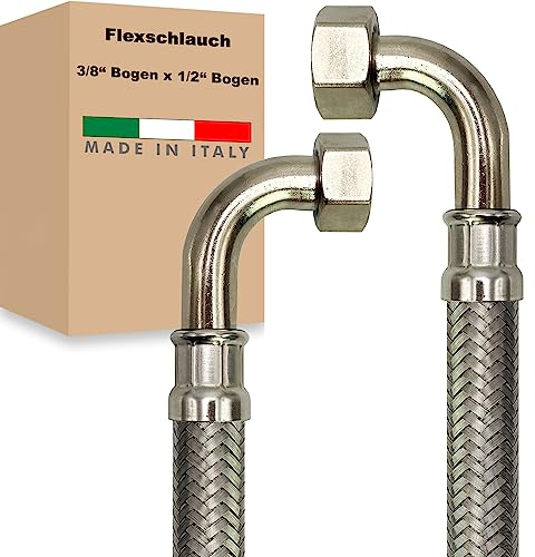 Flexschlauch ÜM-BOGEN x ÜM-BOGEN Edelstahl Panzerschlauch Anschlußschlauch Sanitär Armaturenschlauch Hauswasserwerk Made in Italy (3/8 x 1/2 - 300 mm)