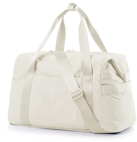 BAGSMART BAGSMART Gym Bag for Women, Carry on Weekender Overnight Bag, Travel Duffel Bags with Trolley Sleeve, Personal Item Travel Bag Tote Bag Workout Dance Bag(Light Beige-Large)