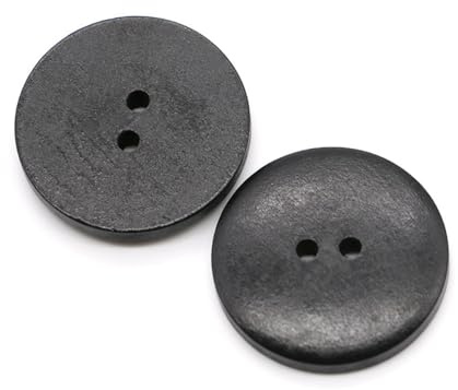 30 stycken 25 mm naturliga träknappar, handgjorda knappar, trä, runda knappar, 2 hål, knappar för gör-det-själv pyssel, hantverk, stickning, kläder, kappa, hattar, väskor, svart C