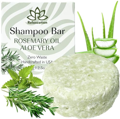 Relaxcation MADE IN USA Organic Rosemary and Aloe Vera Solid Shampoo Bar for Hair Growth, Refreshing and Hydrating | Herbal Shampoo with Rosemary, Peppermint, Castor Oil, Argan Oil, and Betaine