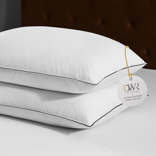 DWR Luxury Cuscino in Piuma d'oca,Piume d'Oca Bianche Naturali，Morbido Cuscino Letto,Copertura in cotone organico Set di 2,60x60cm