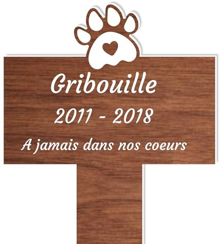 Piquet Plaque Funéraire Commémoratif Personnalisé - Bois - Inter funéraire pour Chat, Chien - Souvenir pour Animaux - Piquet Plaque Funéraire Animaux - Textes Personnalisables (Patte)
