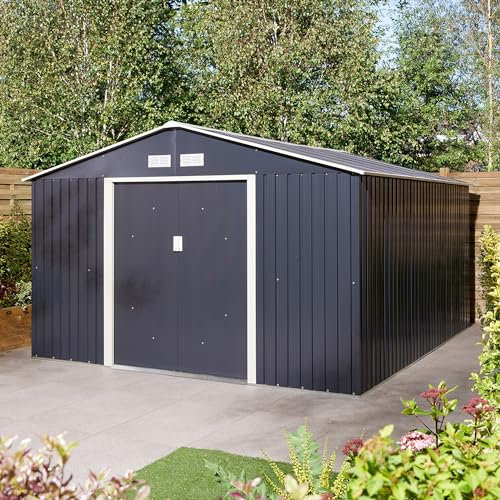 Rowlinson Trentvale 10x12 Metal Apex Shed Dark Grey with Assembly