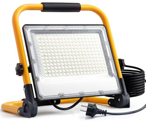 OUSIDE Projecteur LED Chantier 200W - Étanche IP66,Lumière Blanche 6500K, 20000 Lumens avec Prise Schuko et Cordon de 4M - Idéal pour Les Chantiers de Construction et Les Travaux de Plâtrerie