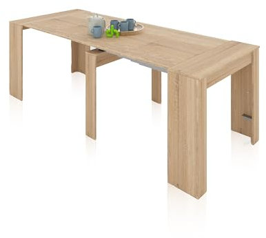 duehome | Mesa de Comedor, Consola, Mesa Extensible, Mesa para Salon, Recibidor o Cocina, Acabado en Roble Canadian, Modelo Denis, Medidas: 50-235 cm (Largo) x 90 cm (Ancho) x 78 cm (Alto)