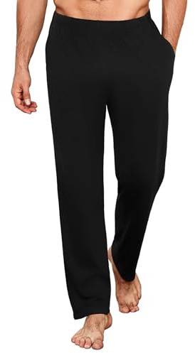Uniexcosm Unicosm Pantalon de Pyjama Long pour Homme en Coton, Bas de Nuit Doux avec Ceinture Élastique et Poches Noir M