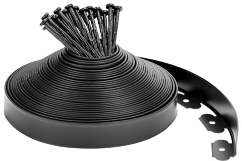 QWORK® Borde de césped de jardín Flexible de 20 m con 100 Clavijas Resistentes, borduras Jardin de PE para macizos de Flores, Caminos y césped