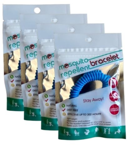 TIENDIFY – Pack 4 o 12 Pulseras Citronela Niños y Niñas, Repelente de Mosquitos Natural, Hasta 7 Días de Protección, Ajustables, 4 Colores, Uso Infantil Exterior e Interior (PACK DE 4, AZUL)