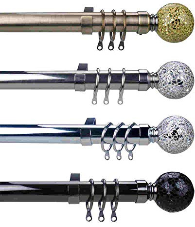 New Mosaic 165-300cms, Antique Brass, Extendible Metal Curtain Pole, Available In 2 Sizes By Umlout ®