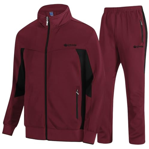 TBMPOY Men's Tracksuits Sweatsuits for Men Set Track Suits 2 Piece Casual Athletic Jogging Warm Up Full Zip Sweat Suits Wine Red/Black L