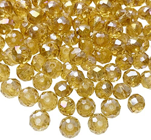 Jmassyang 8mm Briolette Rondelle Faceted Crystal Glass Beads for Jewelry Making Bracelets Necklaces Earrings (Champagne Gold AB, 250pcs)