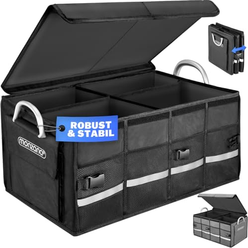 Monzana Organisateur de Coffre de Voiture Noir Couvercle 68L Rigide Pliable Parois renforcées Sac de Rangement Voiture
