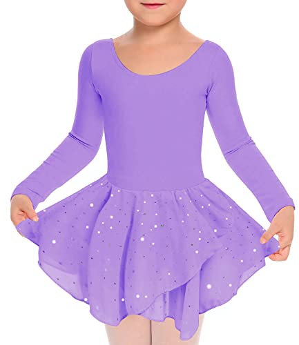 TUONROAD Girls Black Ballet Leotard for Child Long Sleeve Crew Neck Gymnastics Leotard Dancewear Toddler Dance Tutu Dress Skirts 6-7 Years,130